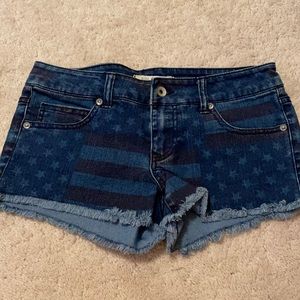 Flag Print Denim Shorts